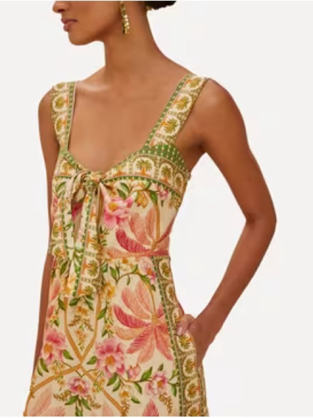 FARM Rio Pink and Green Tropical Tie-Front Wide-Leg Jumpsuit - Picture 2 of 6